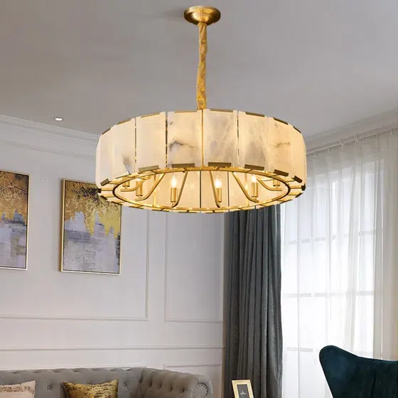 6-12 Heads Copper Marble Pendant Light in Copper and Marble, installed view