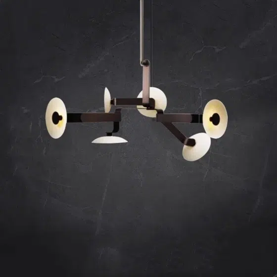 6 Heads Coffee Gold White Pendant Lamp in Iron Plating, product photograph