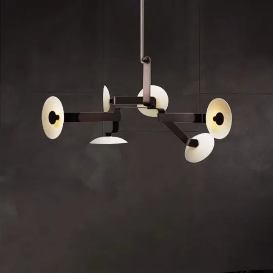 6 Heads Coffee Gold White Pendant Lamp in Iron Plating, detail view