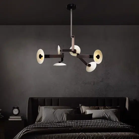 6 Heads Coffee Gold White Pendant Lamp in Iron Plating, installed view