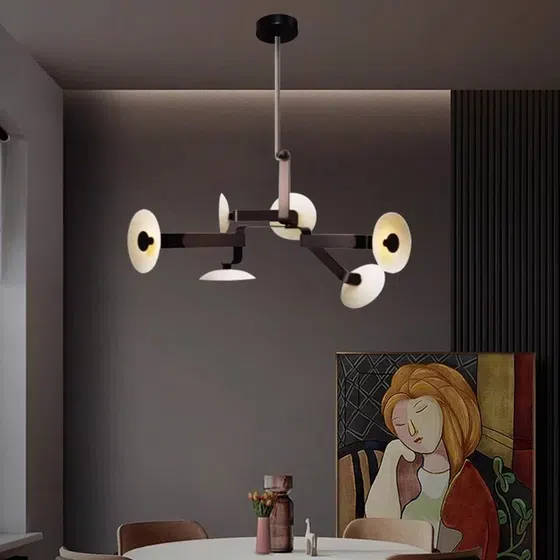 6 Heads Coffee Gold White Pendant Lamp in Iron Plating, scale view
