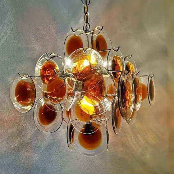 6 Heads Red Clear Glass Iron Pendant Lamp in Iron and Glass, product photograph