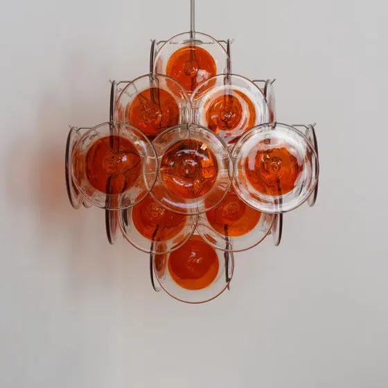 6 Heads Red Clear Glass Iron Pendant Lamp in Iron and Glass, detail view