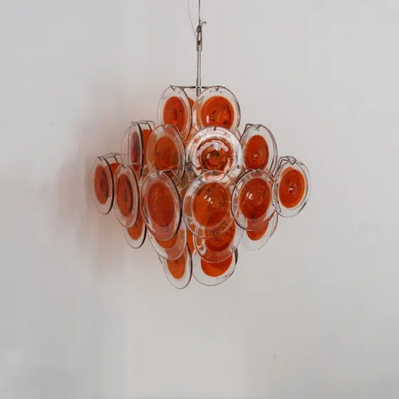 6 Heads Red Clear Glass Iron Pendant Lamp in Iron and Glass, scale view