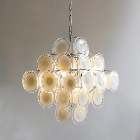 6 Heads White Glass Iron Pendant Light in Iron and Glass, product photograph