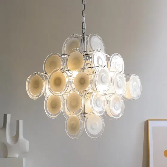 6 Heads White Glass Iron Pendant Light in Iron and Glass, detail view