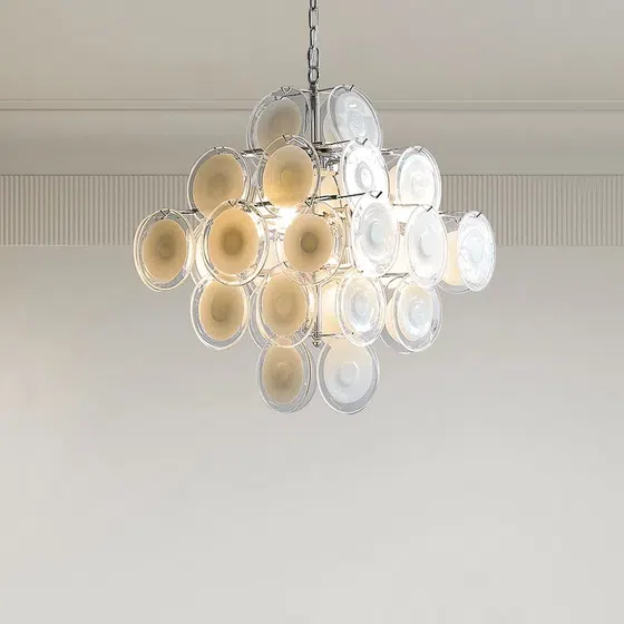 6 Heads White Glass Iron Pendant Light in Iron and Glass, installed view