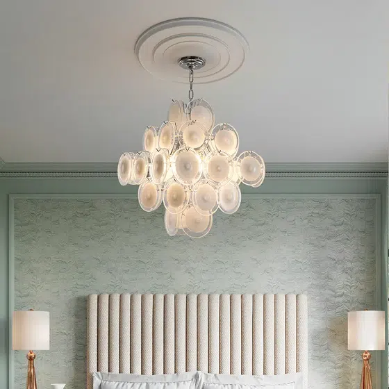 6 Heads White Glass Iron Pendant Light in Iron and Glass, scale view