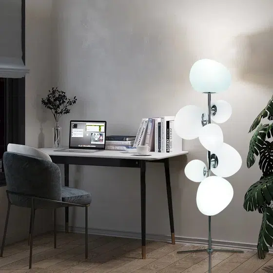 7 Head Egg H165cm Iron White Black Floor Lamp in Iron and Acrylic, installed view