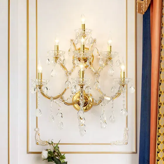 7 Heads Candle Gold Glass Wall Light in Glass and Iron and Crystal, scale view