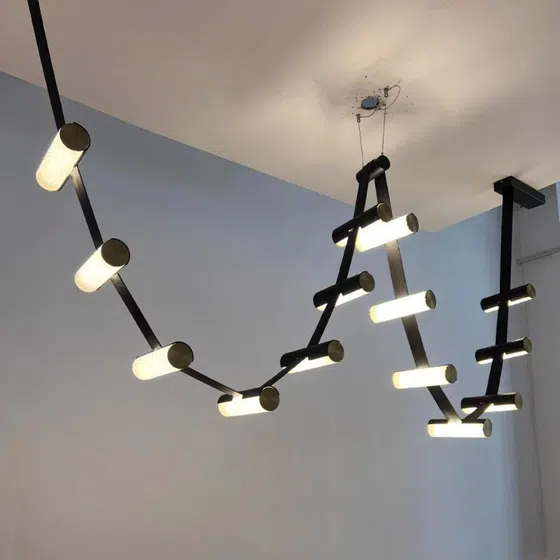 8-14 Heads Iron Leather Pendant Light in Acrylic and Iron Plating and Leather, product photograph