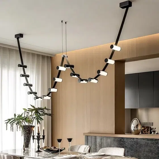 8-14 Heads Iron Leather Pendant Light in Acrylic and Iron Plating and Leather, detail view