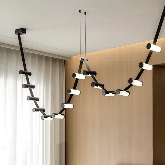 8-14 Heads Iron Leather Pendant Light in Acrylic and Iron Plating and Leather, installed view