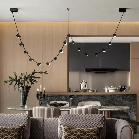 8-14 Heads Iron Leather Pendant Light in Acrylic and Iron Plating and Leather, scale view