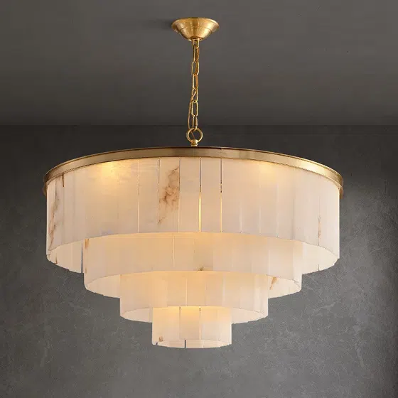 8-21 Heads Copper Marble Brass Pendant Lamp in Copper and Alabaster, product photograph
