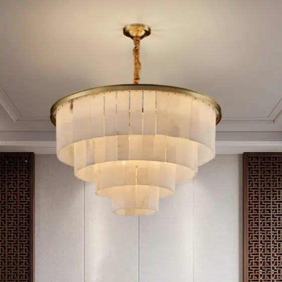 8-21 Heads Copper Marble Brass Pendant Lamp in Copper and Alabaster, detail view