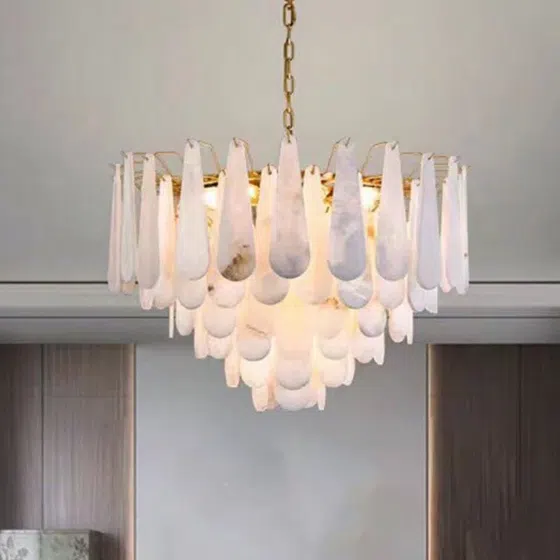 9-26 Heads Round Marble Copper Pendant Lamp in Copper and Marble, product photograph
