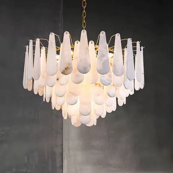 9-26 Heads Round Marble Copper Pendant Lamp in Copper and Marble, installed view