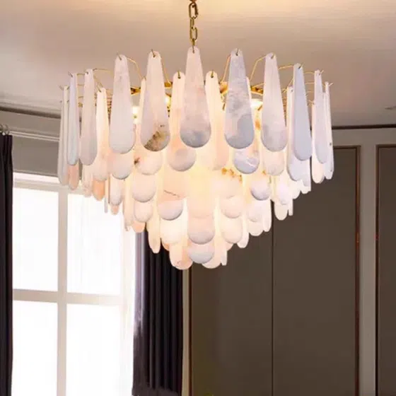 9-26 Heads Round Marble Copper Pendant Lamp in Copper and Marble, scale view