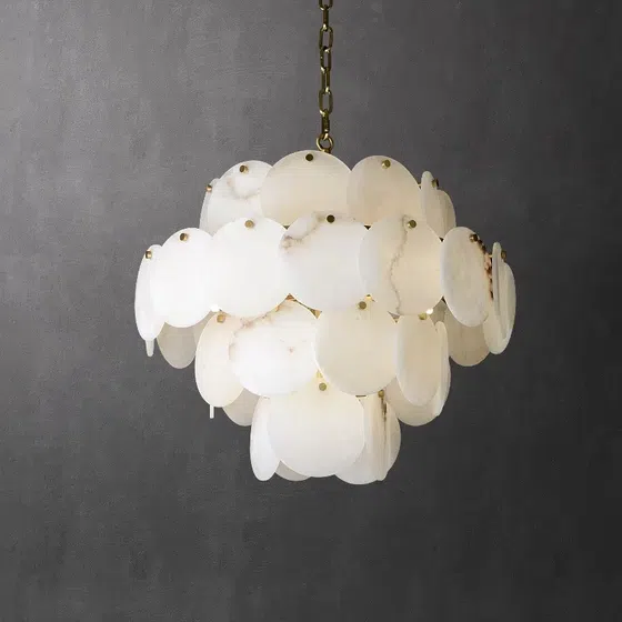 9-30 Heads Marble Alabaster Copper Pendant Lamp in Copper and Alabaster Marble, product photograph