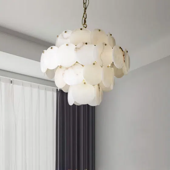 9-30 Heads Marble Alabaster Copper Pendant Lamp in Copper and Alabaster Marble, detail view
