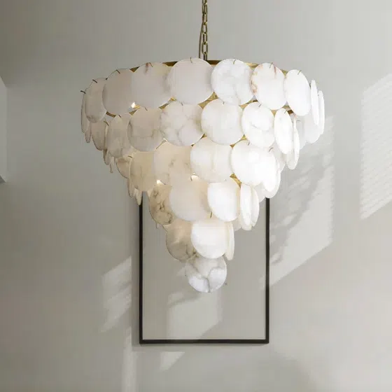 9-30 Heads Marble Alabaster Copper Pendant Lamp in Copper and Alabaster Marble, installed view
