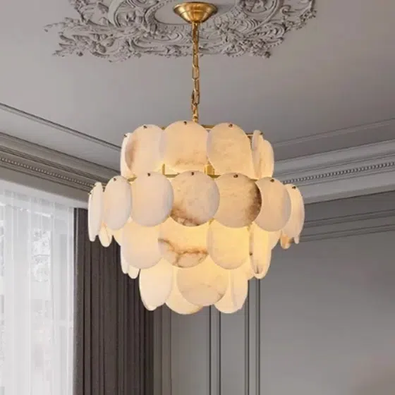 9-30 Heads Marble Alabaster Copper Pendant Lamp in Copper and Alabaster Marble, scale view
