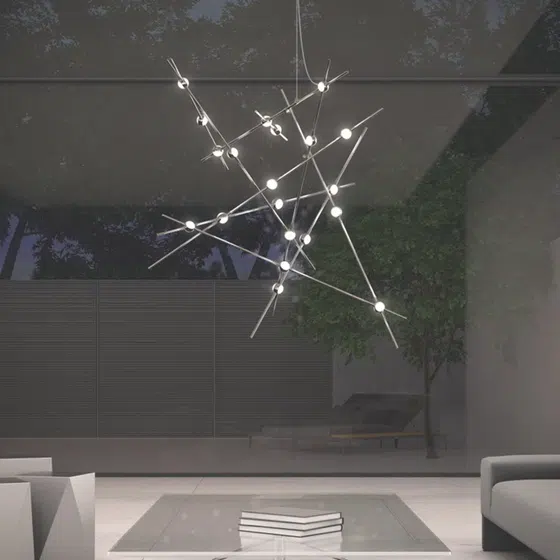 9~44 Head Starry Sky Pendant Lamp in Stainless Steel, installed view