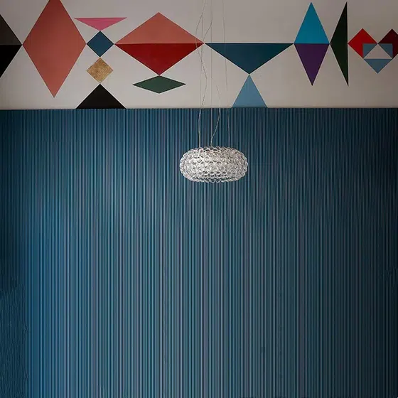 Chrome-Plated Acrylic Glass Shade Pendant Lamp in Acrylic and Glass, installed view