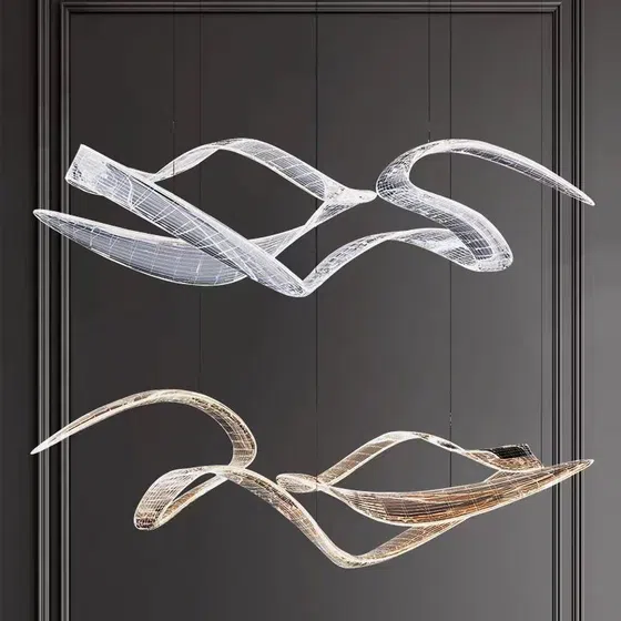 Acrylic Metal Ribbon Pendant Light in Hardware and Acrylic, product photograph