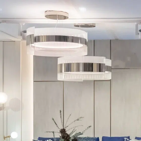 H28CM Golden Acrylic Stainless Steel Pendant Lamp in Acrylic and Stainless Steel, detail view