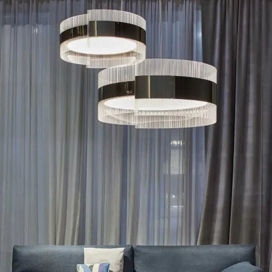 H28CM Golden Acrylic Stainless Steel Pendant Lamp in Acrylic and Stainless Steel, installed view