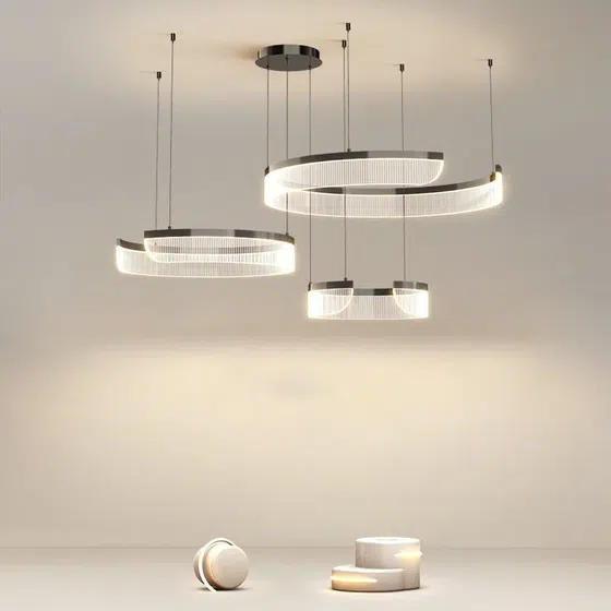 Circle Acrylic Translucent Pendant Lamp in Aluminum Spray Paint and Acrylic, product photograph
