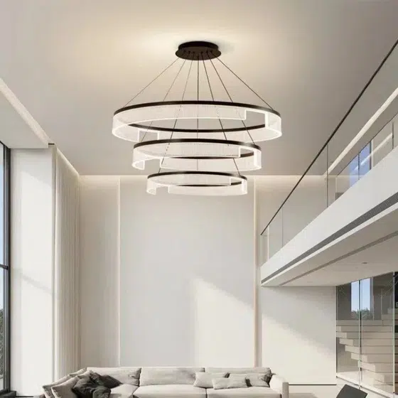 Circle Acrylic Translucent Pendant Lamp in Aluminum Spray Paint and Acrylic, installed view