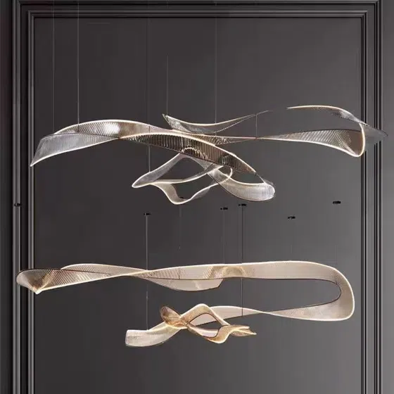 Acrylic Ribbon Hardware LED Pendant Lamp in Hardware and Acrylic, product photograph
