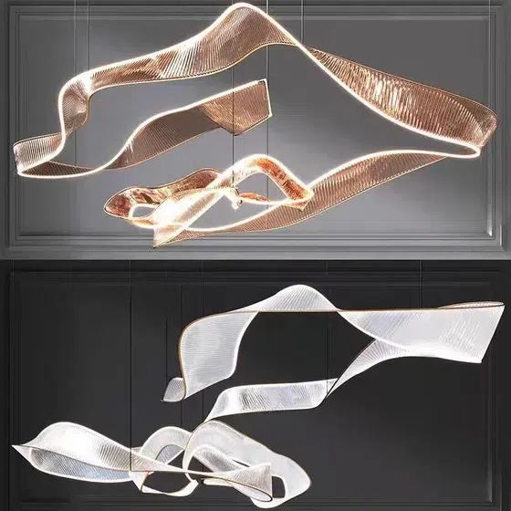 Acrylic Ribbon Hardware LED Pendant Lamp in Hardware and Acrylic, detail view
