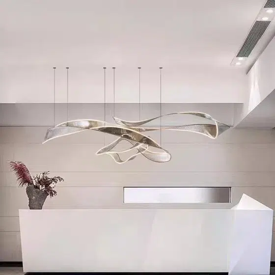 Acrylic Ribbon Hardware LED Pendant Lamp in Hardware and Acrylic, installed view