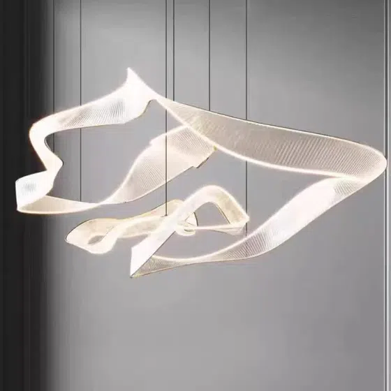 Acrylic Ribbon Hardware LED Pendant Lamp in Hardware and Acrylic, scale view