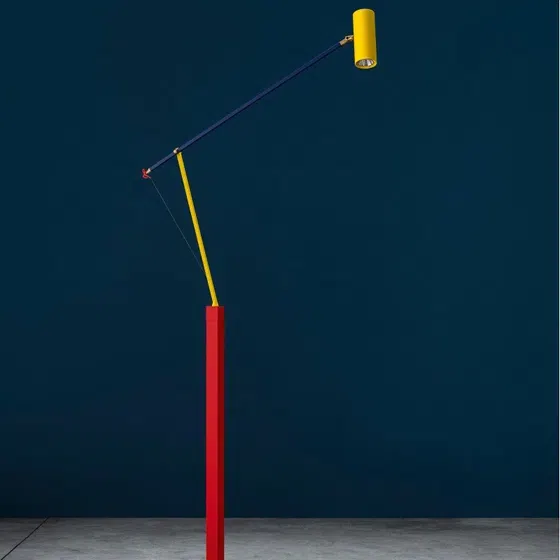 Adjustable Colorful Fish Floor Lamp in Iron and Aluminum, detail view