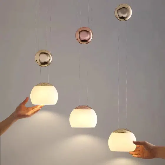 D10CM Adjustable Lift Glass Pendant Light in Iron and Zinc Alloy and Glass, installed view