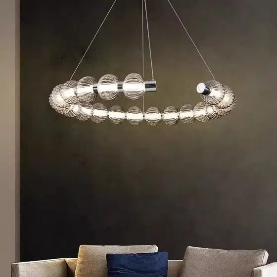 Aluminum Black Glass Round Pendant Lamp in Aluminum and Glass, product photograph
