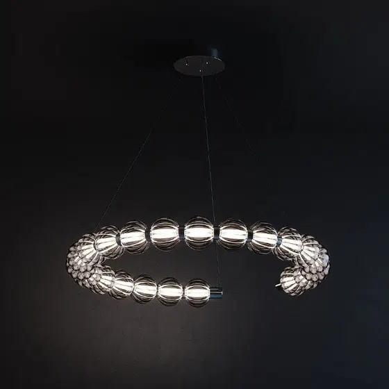 Aluminum Black Glass Round Pendant Lamp in Aluminum and Glass, scale view