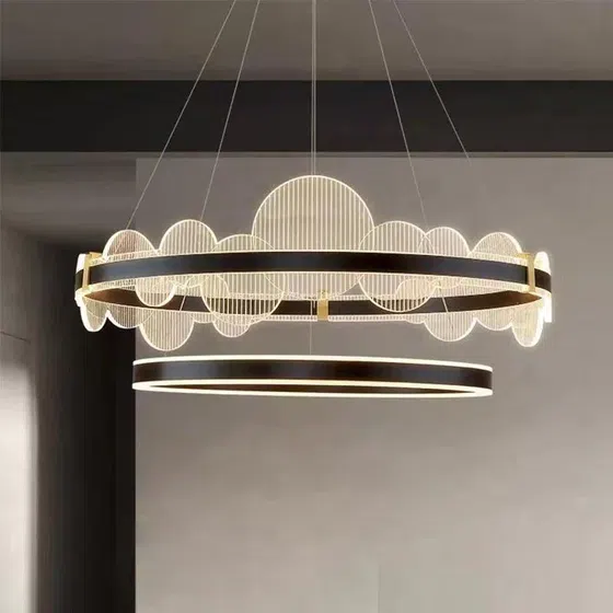 Aluminum Large Round Ring Pendant Light in Aluminum Spray Paint and Acrylic, product photograph