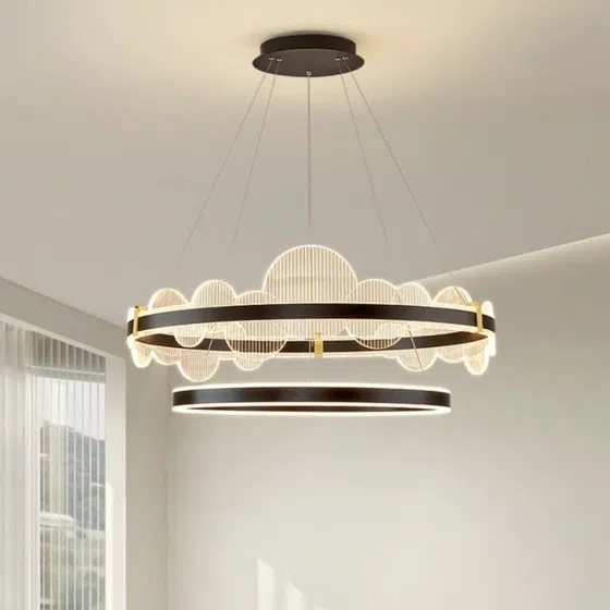 Aluminum Large Round Ring Pendant Light in Aluminum Spray Paint and Acrylic, scale view