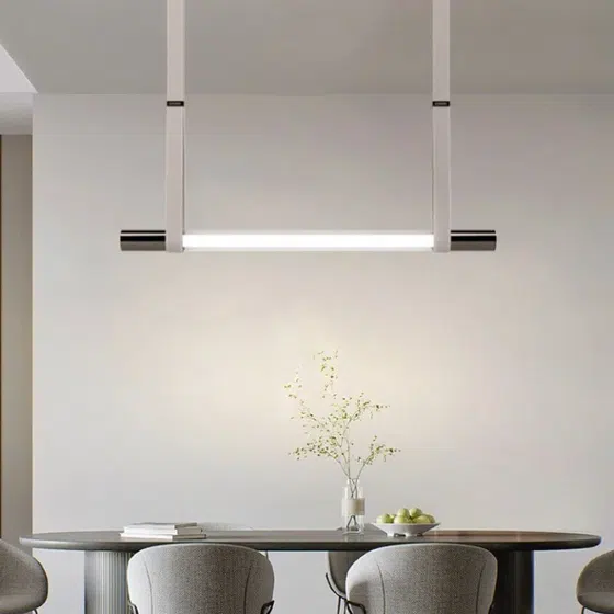 Aluminum Strip Glass LED Pendant Light in Acrylic and Aluminum and Striped Glass, installed view