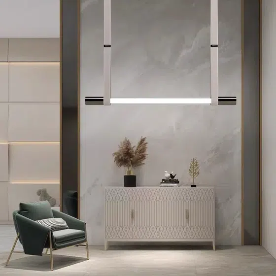 Aluminum Strip Glass LED Pendant Light in Acrylic and Aluminum and Striped Glass, scale view