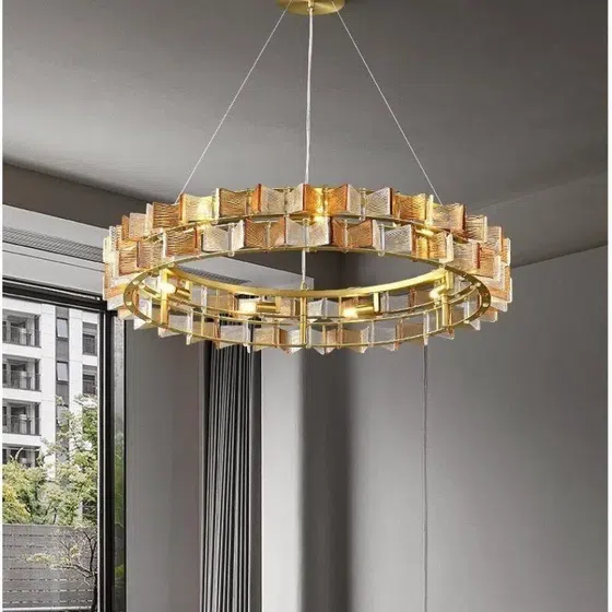 E14 Amber Blue Clear Glass Pendant Lamp in Iron Plating and Glass, scale view