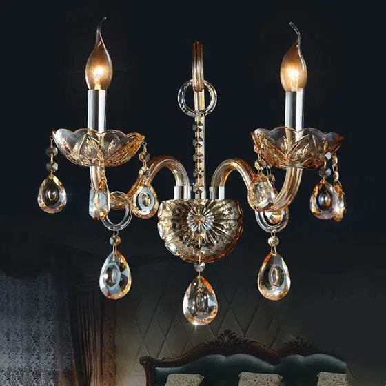 Amber Glass Tube Wall Lamp in Stainless Steel and Hardware and Glass/Crystal, product photograph