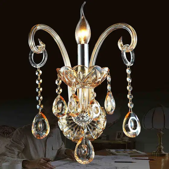 Amber Glass Tube Wall Lamp in Stainless Steel and Hardware and Glass/Crystal, detail view