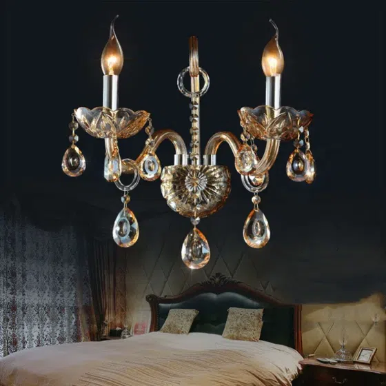 Amber Glass Tube Wall Lamp in Stainless Steel and Hardware and Glass/Crystal, installed view
